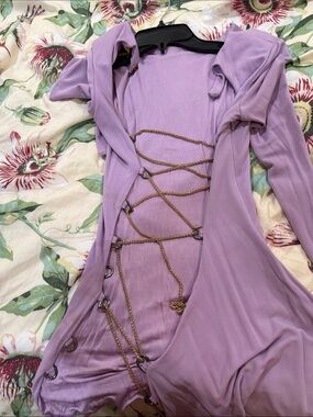 DUNDAS Lilac Backless Chain-Detail Long Sleeve Dress